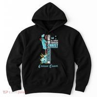 Christian Cross Teal Ribbon Survivor Fighter Ovarian Cancer Hoodie thumb 0