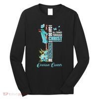 Christian Cross Teal Ribbon Survivor Fighter Ovarian Cancer Long Sleeve Shirt thumb 0