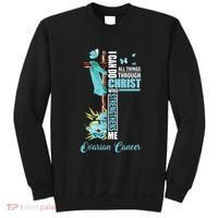 Christian Cross Teal Ribbon Survivor Fighter Ovarian Cancer Sweatshirt thumb 0