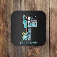 Christian Cross Teal Ribbon Survivor Fighter Ovarian Cancer Coaster thumb 0