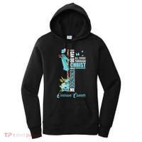 Christian Cross Teal Ribbon Survivor Fighter Ovarian Cancer Women's Hoodie thumb 0