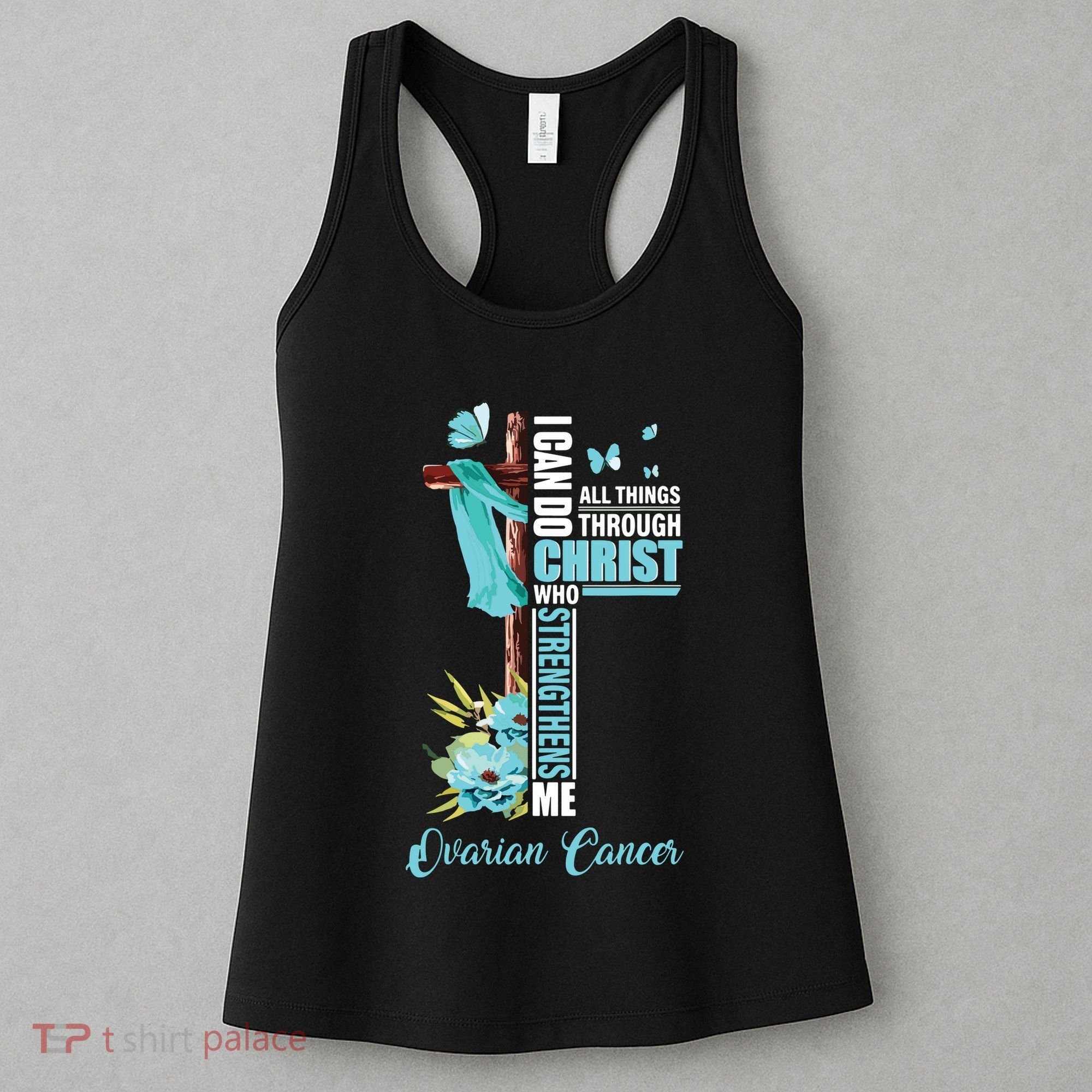 Christian Cross Teal Ribbon Survivor Fighter Ovarian Cancer Women's Tank Top
