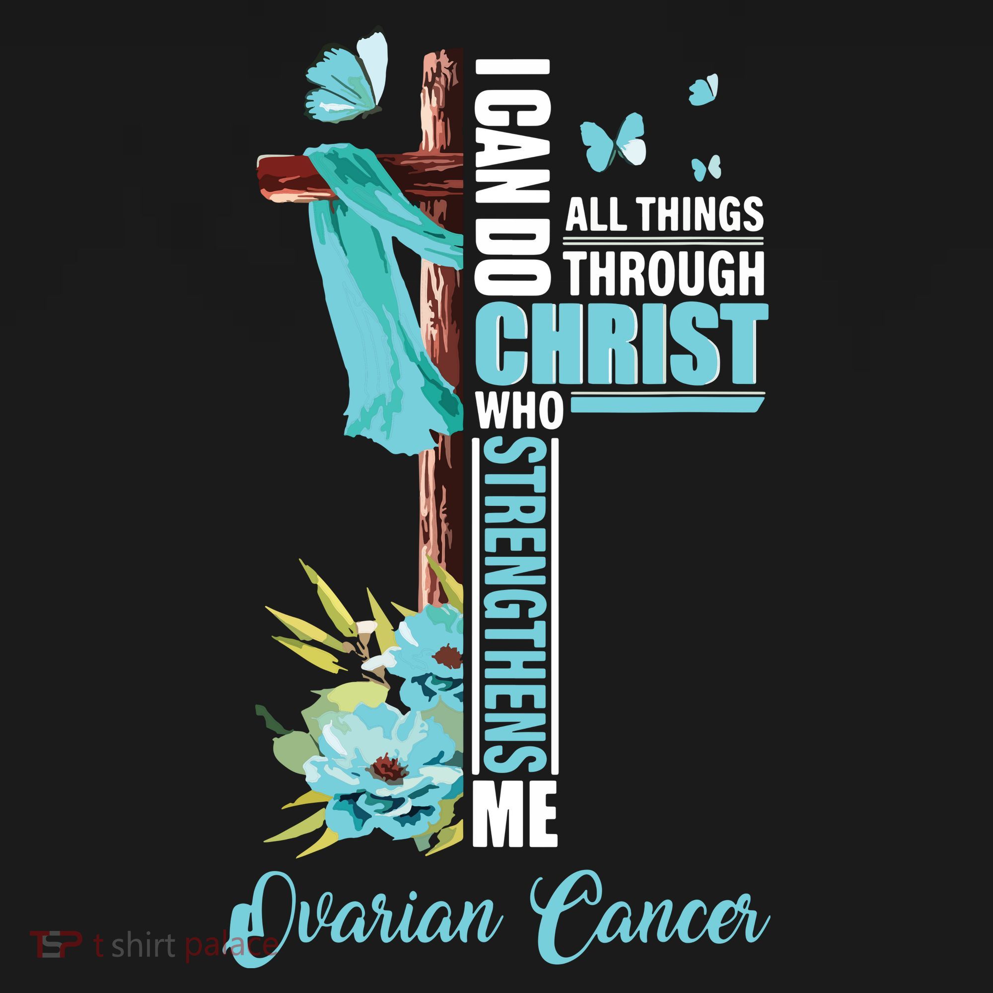 Christian Cross Teal Ribbon Survivor Fighter Ovarian Cancer Women's Tank Top