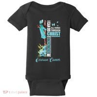 Christian Cross Teal Ribbon Survivor Fighter Ovarian Cancer Baby Bodysuit thumb 0