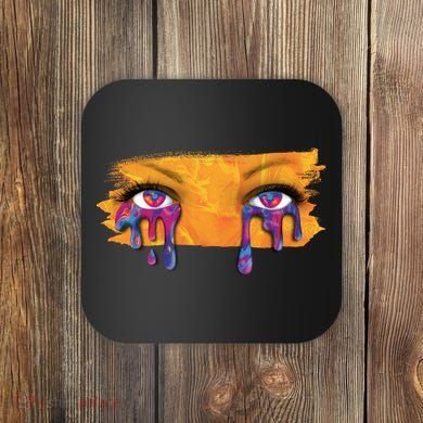 Crying Colorful Tears Sad Eyes Coaster