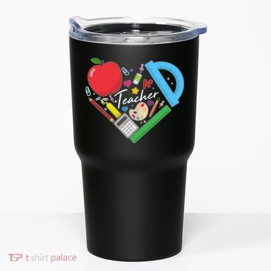 Cute Cool Teacher School Tools Heart Tumbler