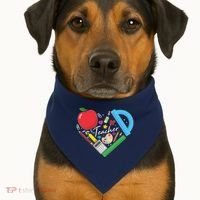 Cute Cool Teacher School Tools Heart USA-Made Doggie Bandana thumb 1