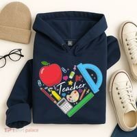 Cute Cool Teacher School Tools Heart Hoodie thumb 4