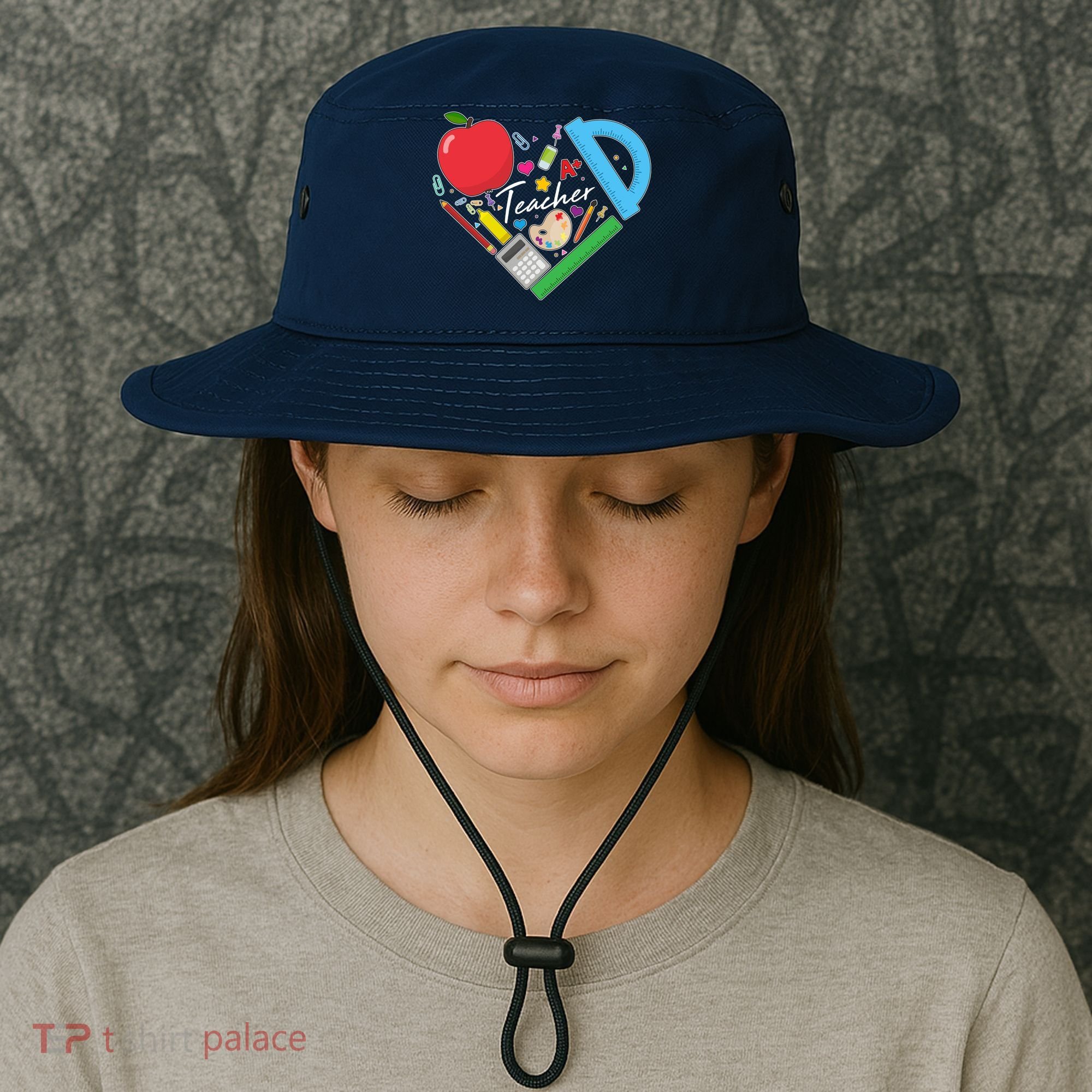 Cute Cool Teacher School Tools Heart Bucket Hat