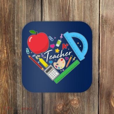 Cute Cool Teacher School Tools Heart Coaster