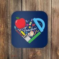 Cute Cool Teacher School Tools Heart Coaster thumb 0