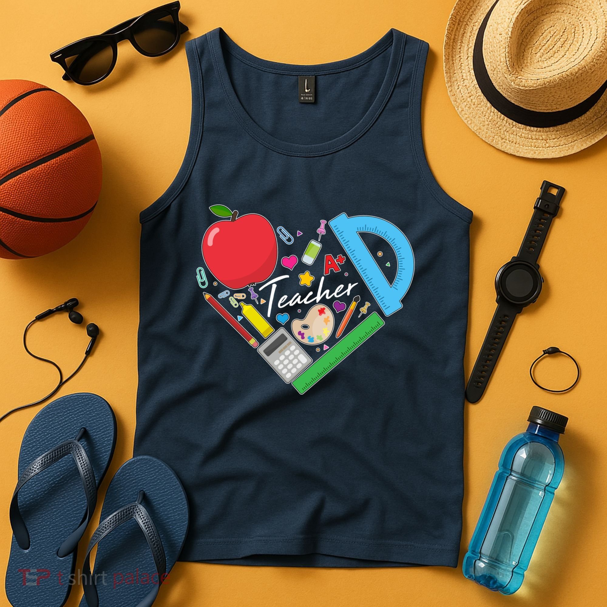Cute Cool Teacher School Tools Heart Tank Top