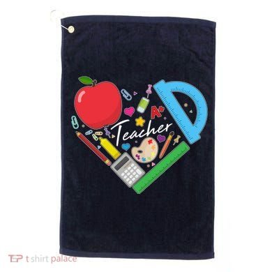 Cute Cool Teacher School Tools Heart Golf Towel