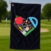 Cute Cool Teacher School Tools Heart Golf Towel thumb 1