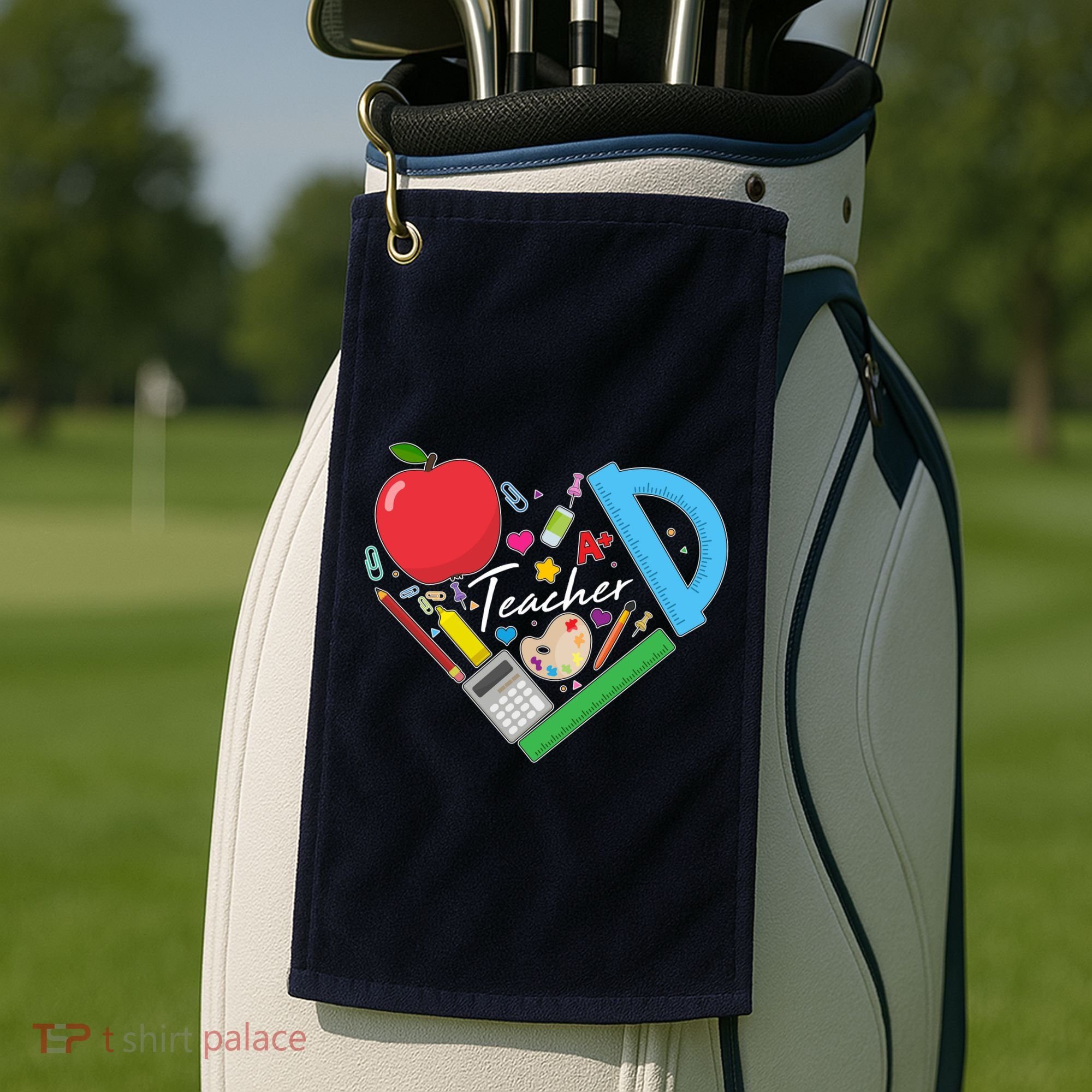 Cute Cool Teacher School Tools Heart Golf Towel