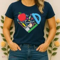 Cute Cool Teacher School Tools Heart Women's T-Shirt thumb 2