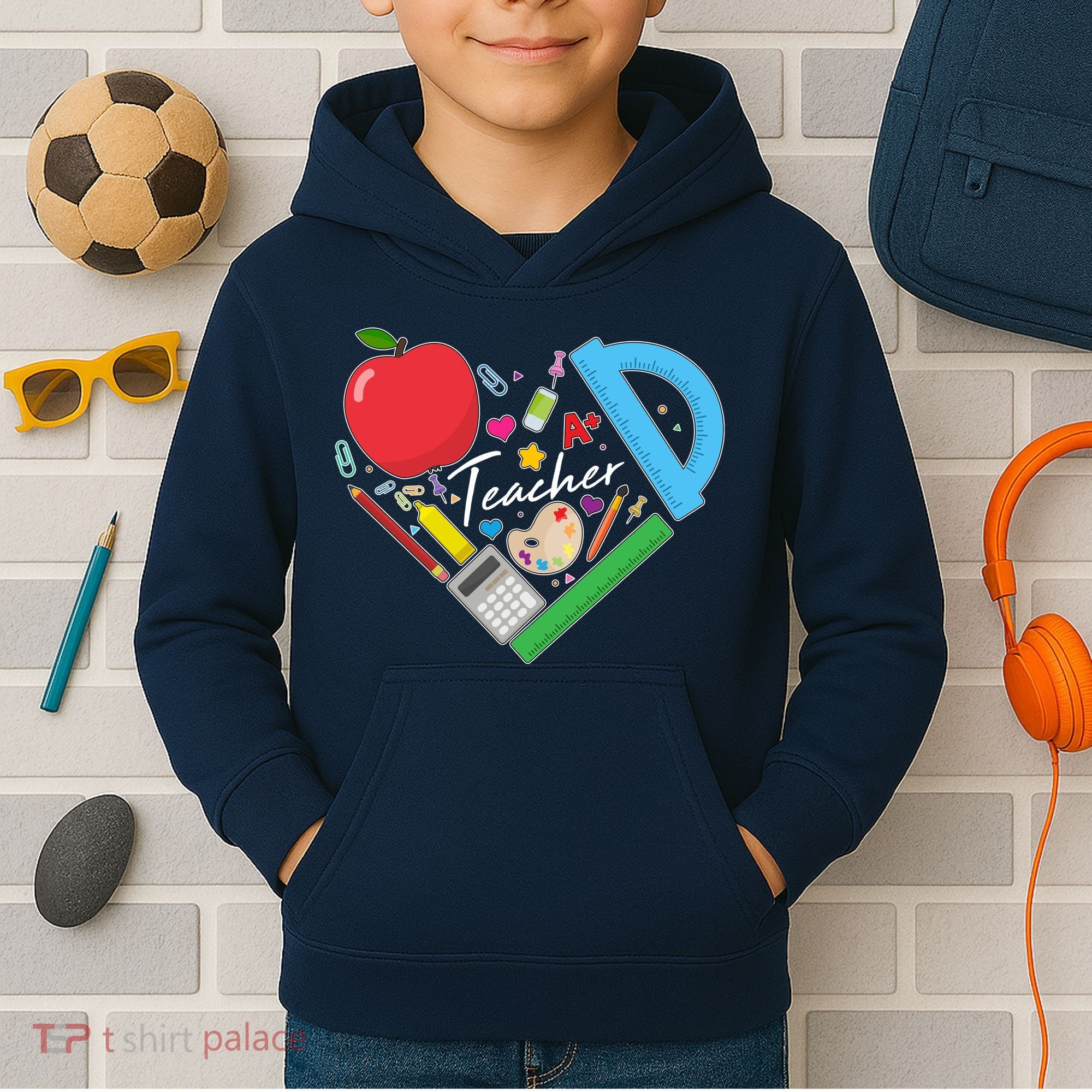 Cute Cool Teacher School Tools Heart Kids Hoodie