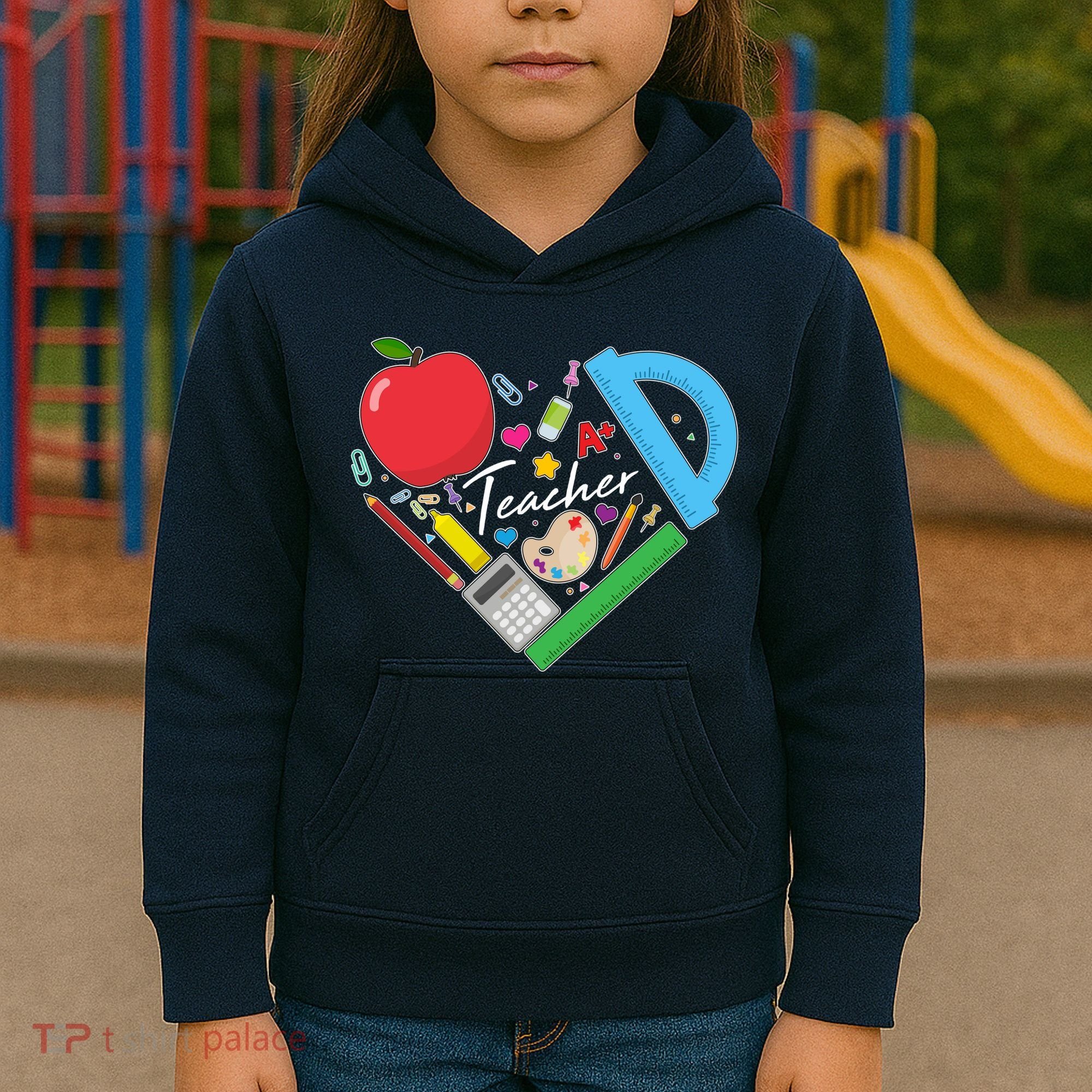 Cute Cool Teacher School Tools Heart Kids Hoodie