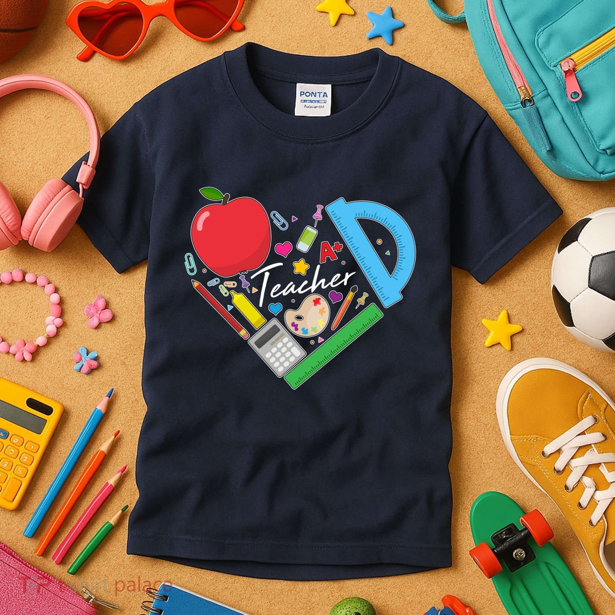 Cute Cool Teacher School Tools Heart Kids T-Shirt