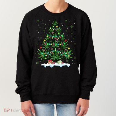 Cannabis Christmas Tree Xmas Funny Smoking Weed Marijuana Women's Sweatshirt