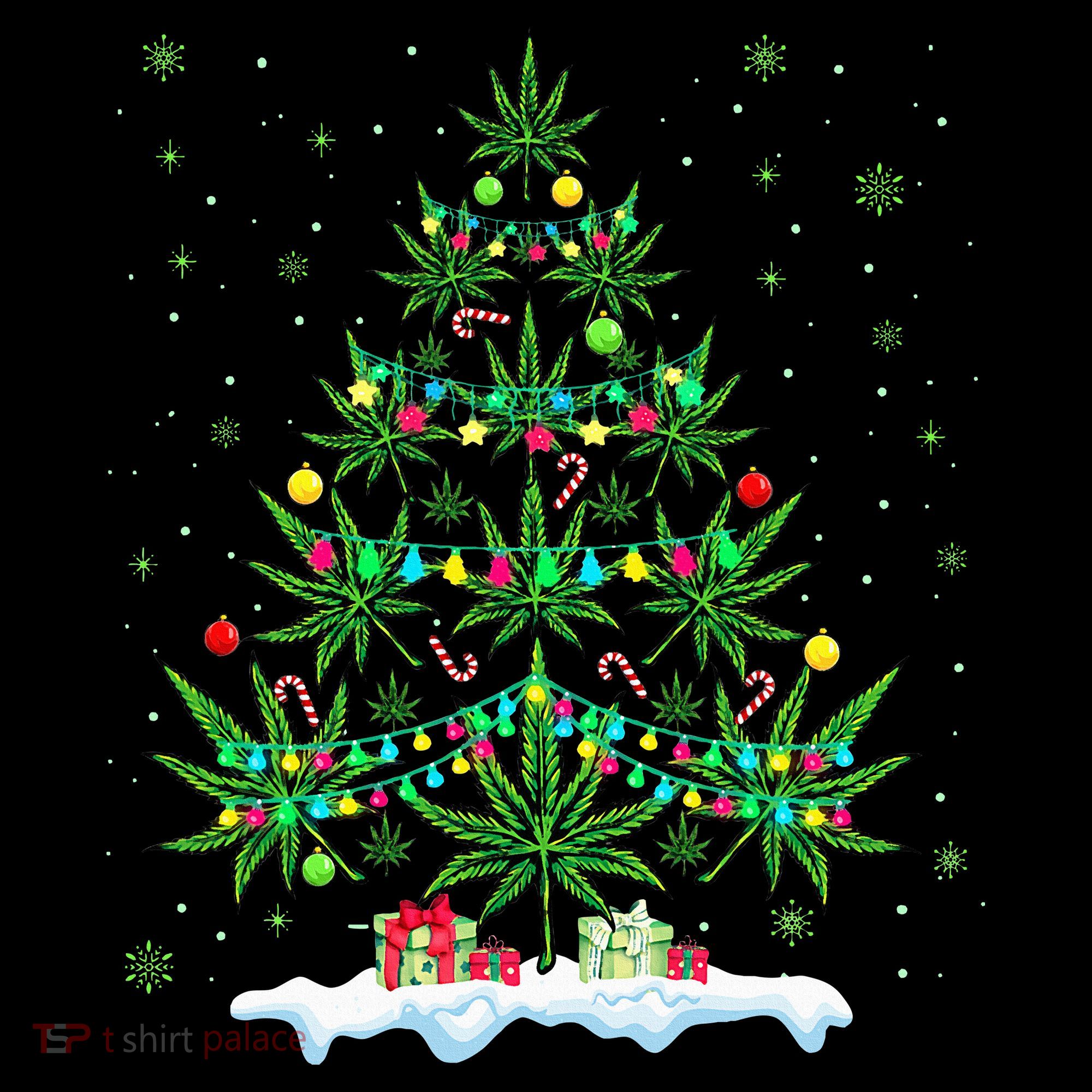 Cannabis Christmas Tree Xmas Funny Smoking Weed Marijuana Women's Hoodie