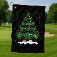 Cannabis Christmas Tree Xmas Funny Smoking Weed Marijuana Golf Towel thumb 1