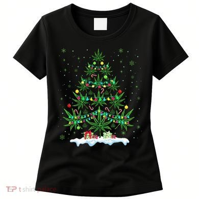 Cannabis Christmas Tree Xmas Funny Smoking Weed Marijuana Women's T-Shirt