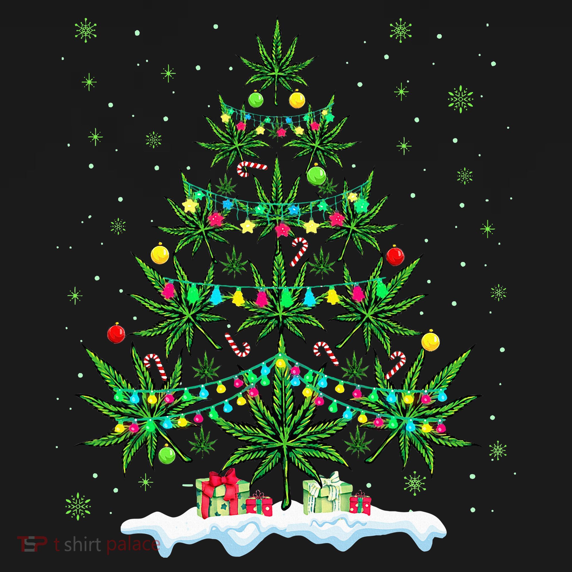 Cannabis Christmas Tree Xmas Funny Smoking Weed Marijuana Women's T-Shirt