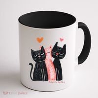 Cute Cat Trio With Hearts Art For Cat Lovers Coffee Mug thumb 1