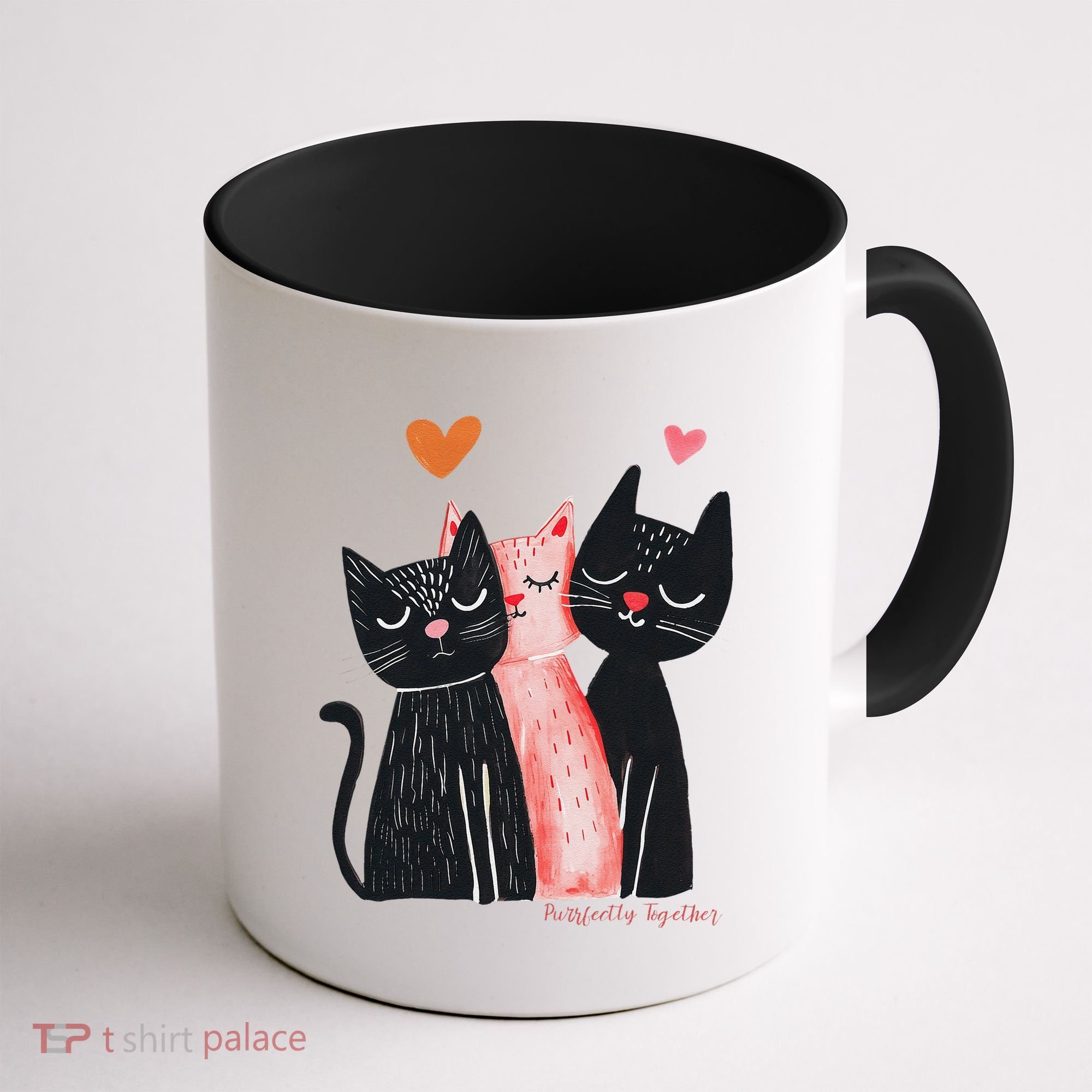 Cute Cat Trio With Hearts Art For Cat Lovers Coffee Mug