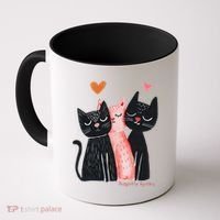 Cute Cat Trio With Hearts Art For Cat Lovers Coffee Mug thumb 0