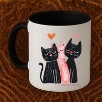 Cute Cat Trio With Hearts Art For Cat Lovers Coffee Mug thumb 2