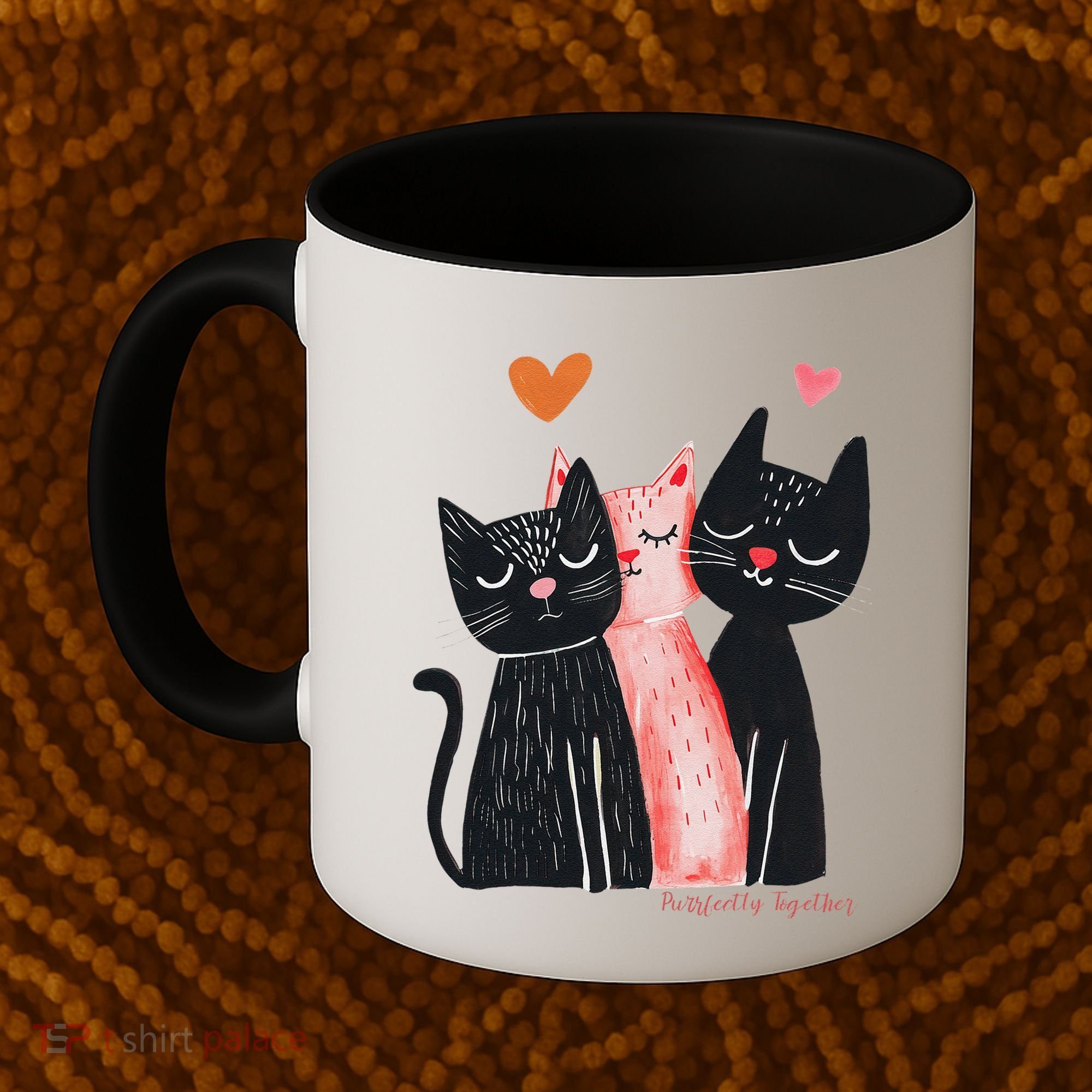 Cute Cat Trio With Hearts Art For Cat Lovers Coffee Mug