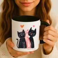 Cute Cat Trio With Hearts Art For Cat Lovers Coffee Mug thumb 3