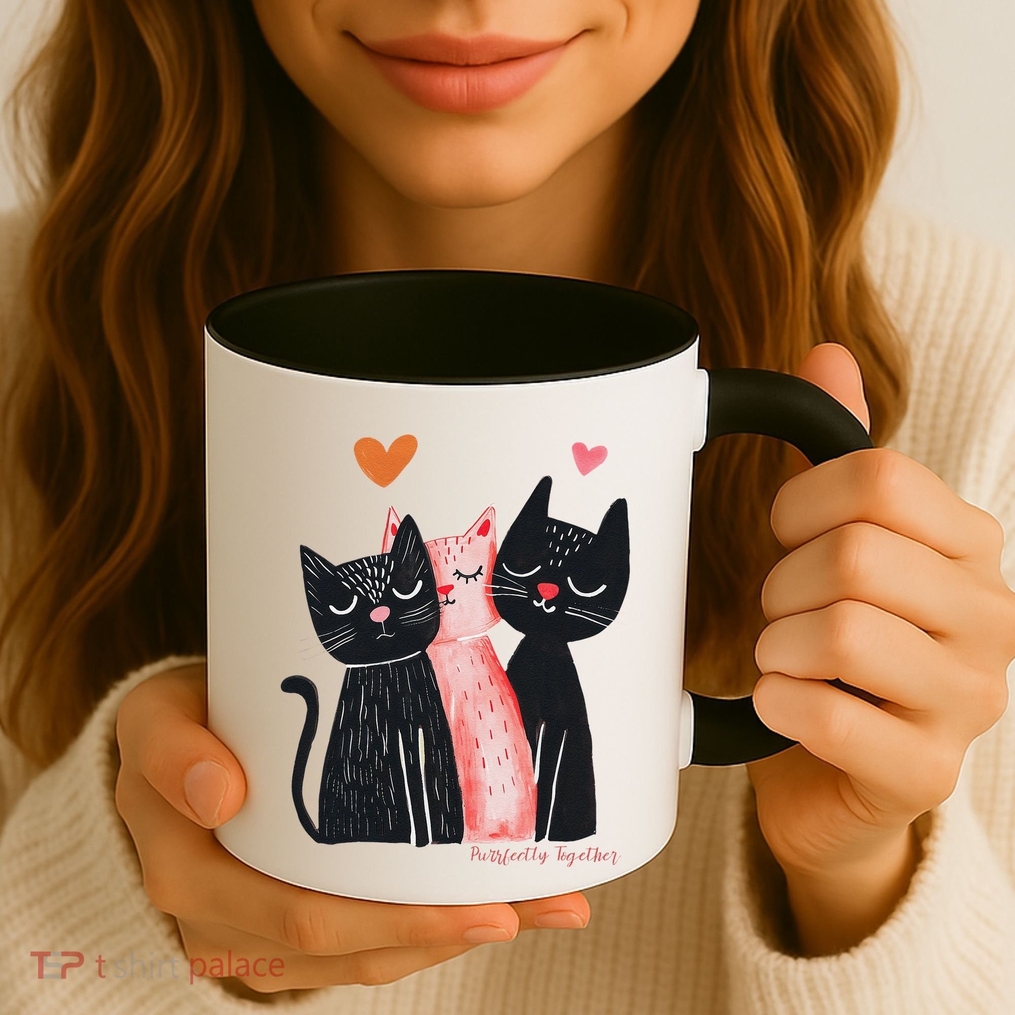 Cute Cat Trio With Hearts Art For Cat Lovers Coffee Mug