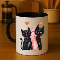 Cute Cat Trio With Hearts Art For Cat Lovers Coffee Mug thumb 4