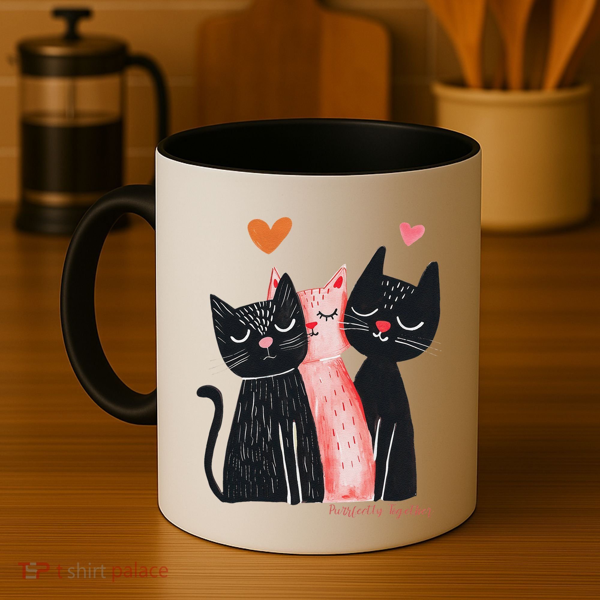 Cute Cat Trio With Hearts Art For Cat Lovers Coffee Mug