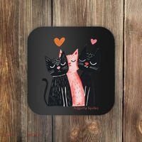 Cute Cat Trio With Hearts Art For Cat Lovers Coaster thumb 0