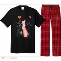 Cute Cat Trio With Hearts Art For Cat Lovers Pajama Set thumb 0