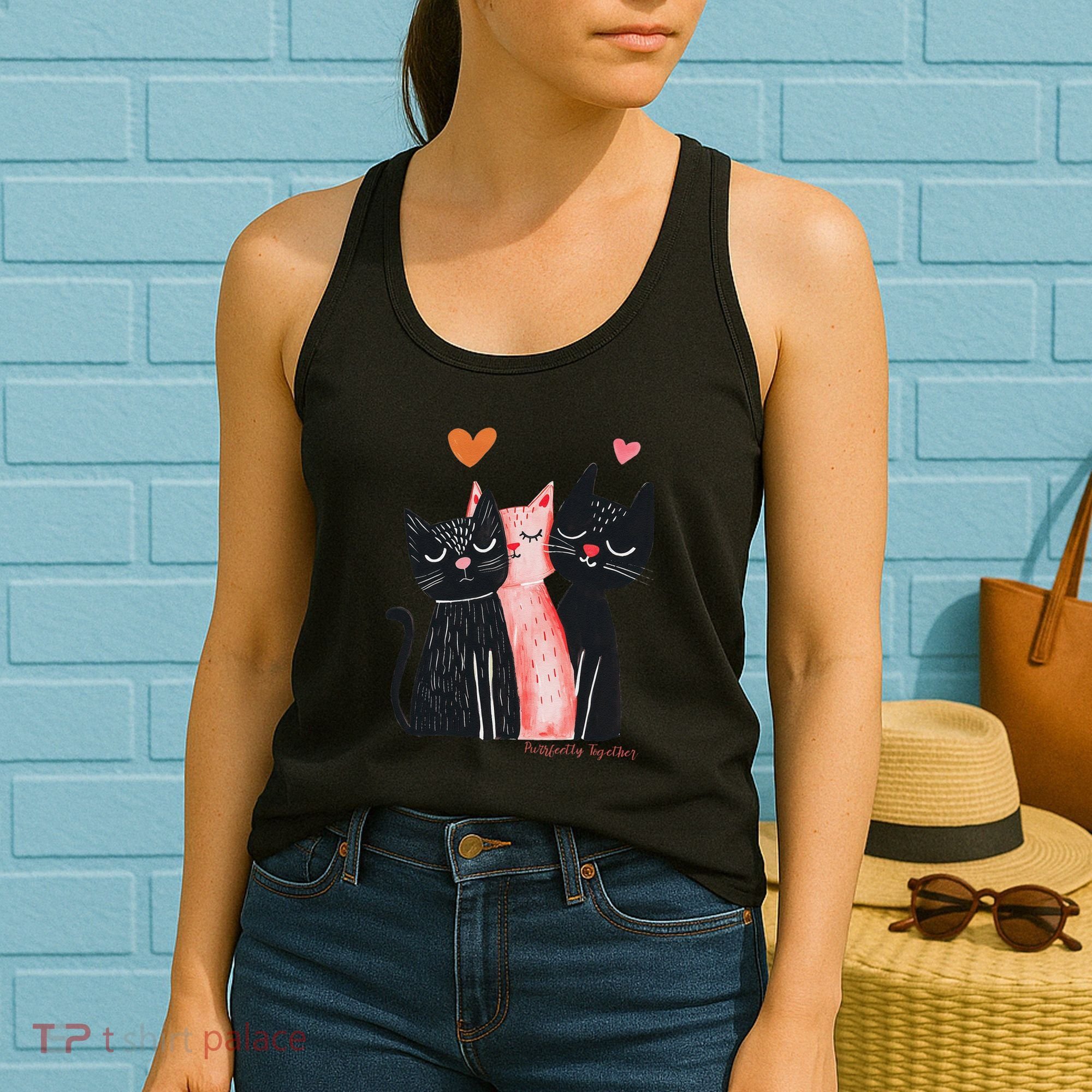 Cute Cat Trio With Hearts Art For Cat Lovers Women's Tank Top