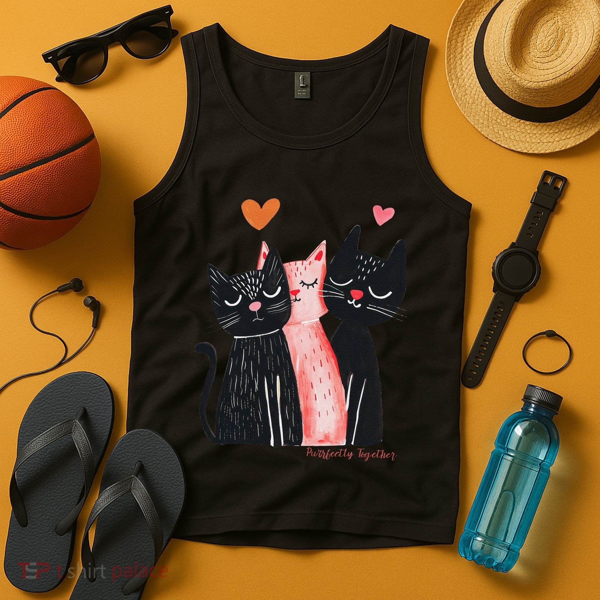 Cute Cat Trio With Hearts Art For Cat Lovers Tank Top