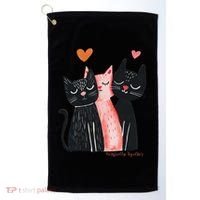Cute Cat Trio With Hearts Art For Cat Lovers Golf Towel thumb 0