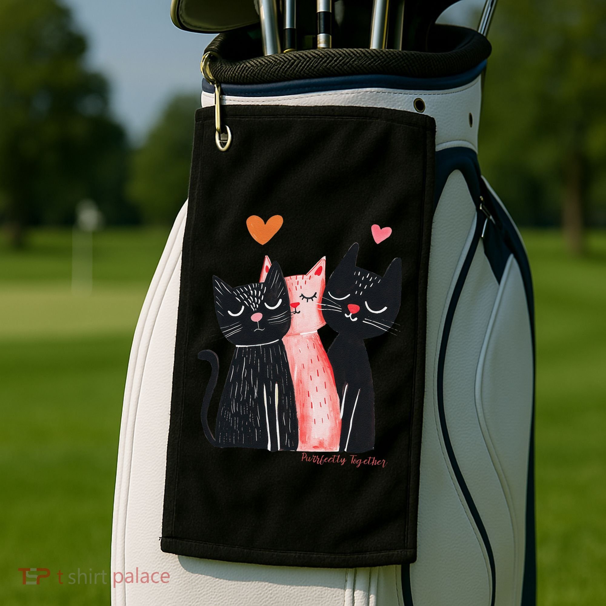 Cute Cat Trio With Hearts Art For Cat Lovers Golf Towel