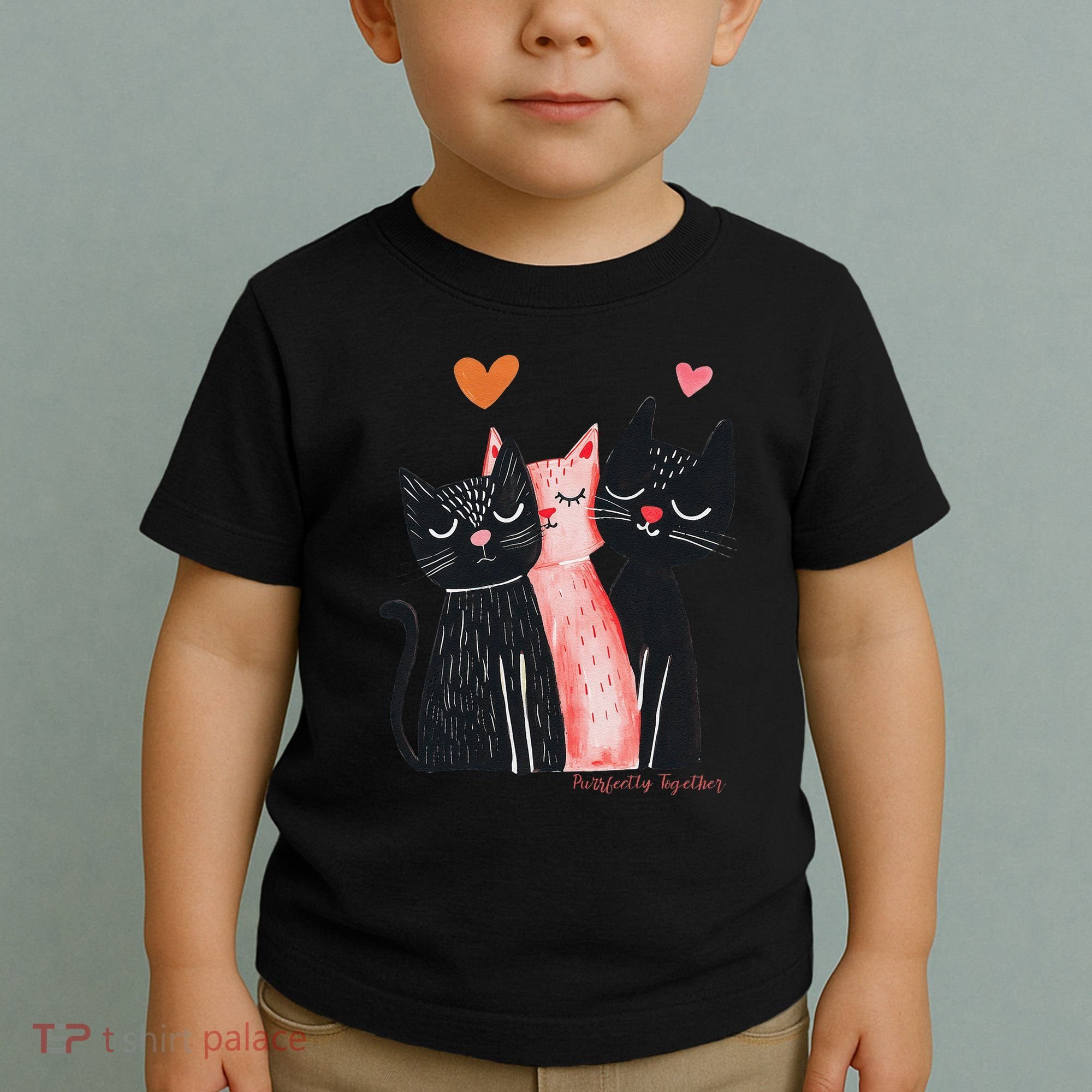 Cute Cat Trio With Hearts Art For Cat Lovers Toddler T-Shirt