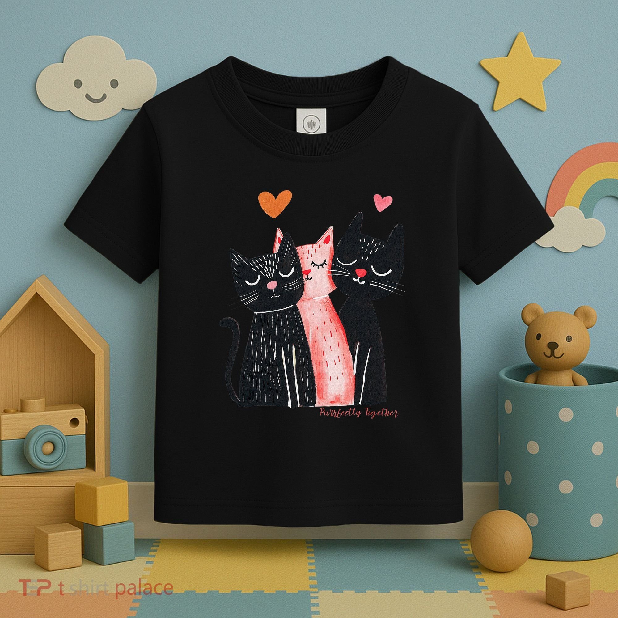 Cute Cat Trio With Hearts Art For Cat Lovers Toddler T-Shirt