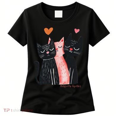 Cute Cat Trio With Hearts Art For Cat Lovers Women's T-Shirt