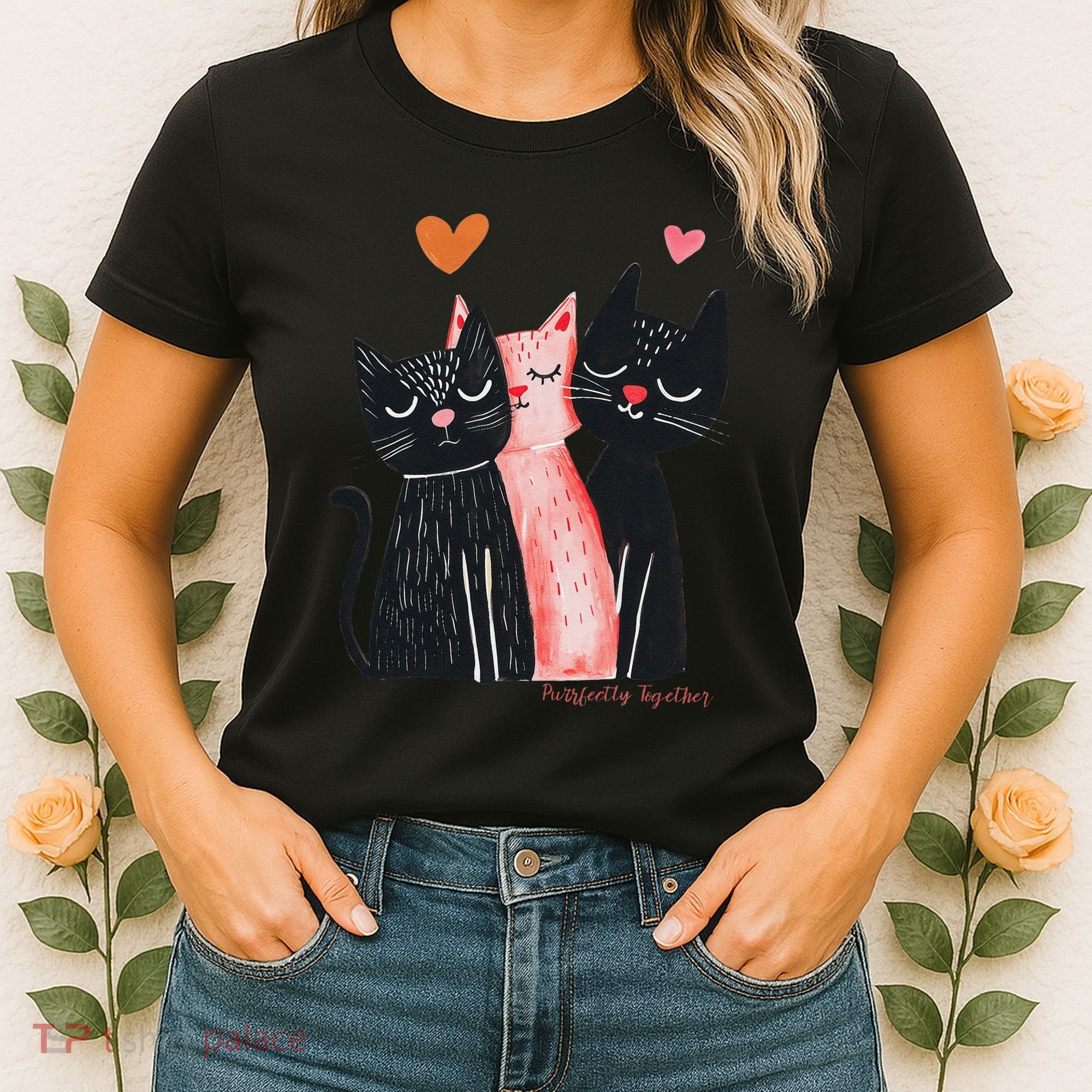 Cute Cat Trio With Hearts Art For Cat Lovers Women's T-Shirt