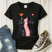 Cute Cat Trio With Hearts Art For Cat Lovers Women's T-Shirt thumb 3