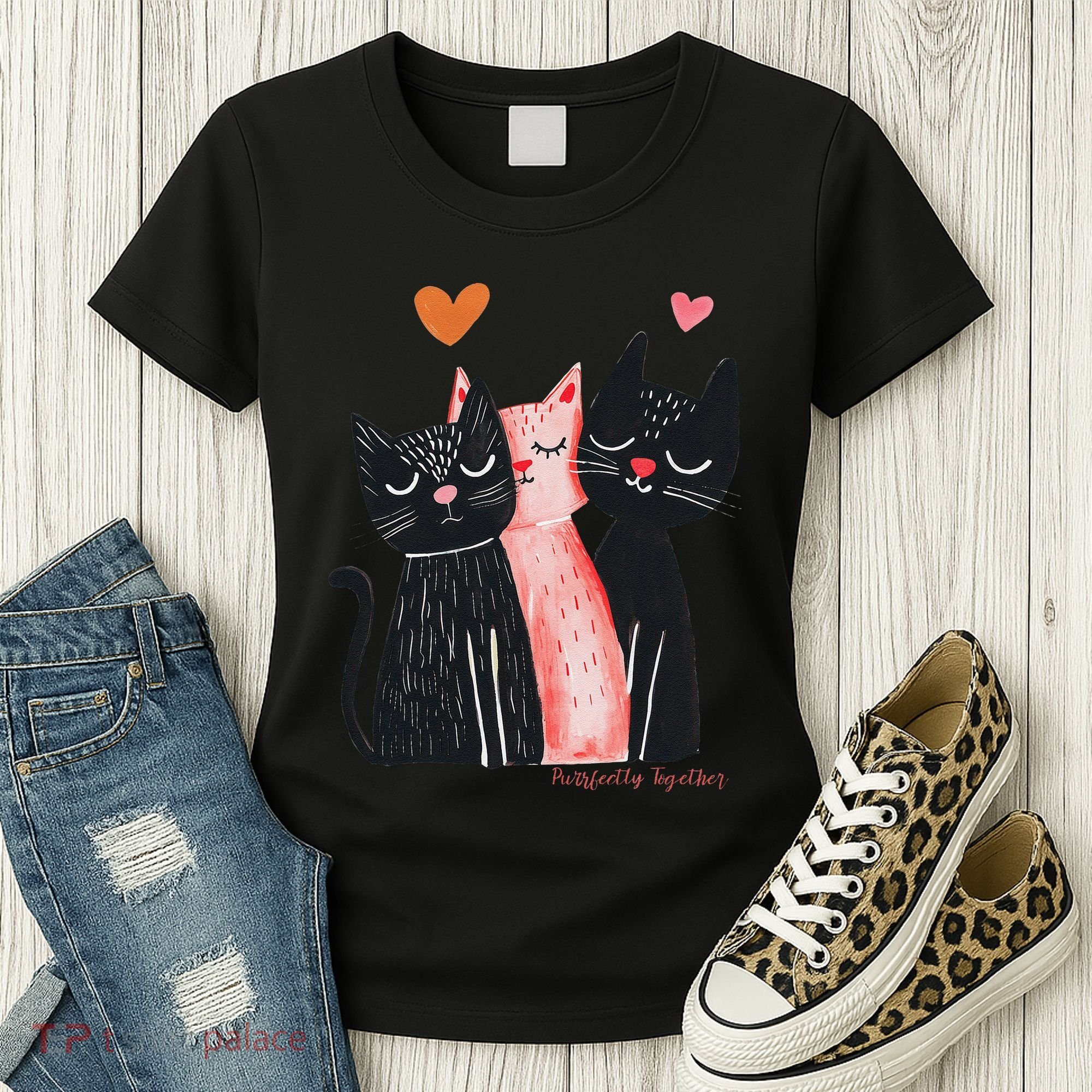 Cute Cat Trio With Hearts Art For Cat Lovers Women's T-Shirt