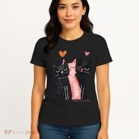 Cute Cat Trio With Hearts Art For Cat Lovers Women's T-Shirt thumb 4